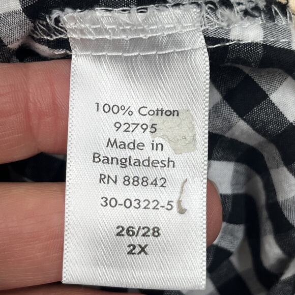 Woman Within Button Up Shirt Sz 2X Gingham Black White Cottagecore Mature - Picture 4 of 13